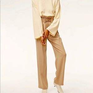 Babaton wide leg tie-waist pant in tan/beige
